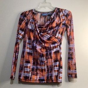 Simply  Vera/Vera Wang Orange Black and Grayish Blouse. Extra Small Long Sleeve